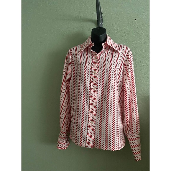 Vintage 70's Lady Arrow Women's Polyester Shirt Size M- L Bright Striped Top - Picture 1 of 6